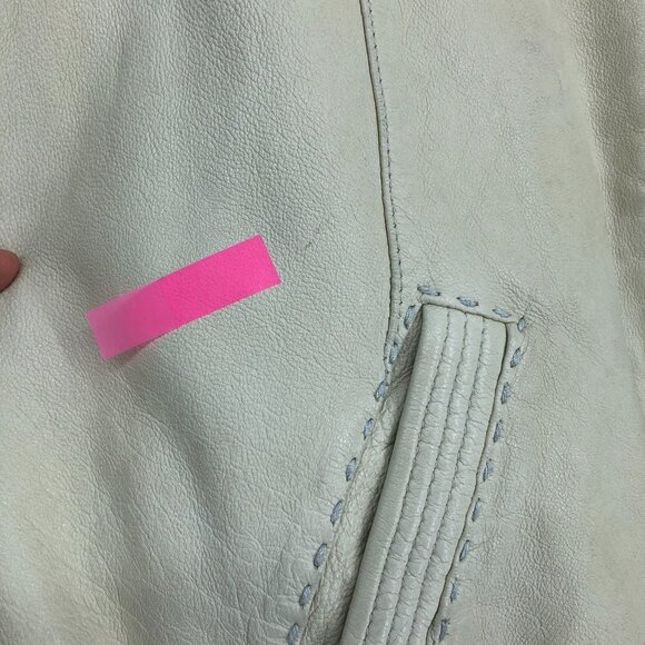Aritzia Mackage Beige/Cream Lamb leather bomber style moto jacket size L - Picture 14 of 16